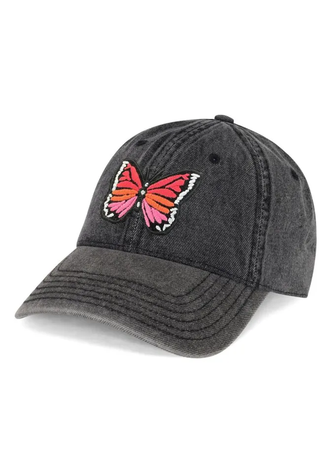 Reina Butterfly Patch Washed Black Women Lauren Moshi Hats