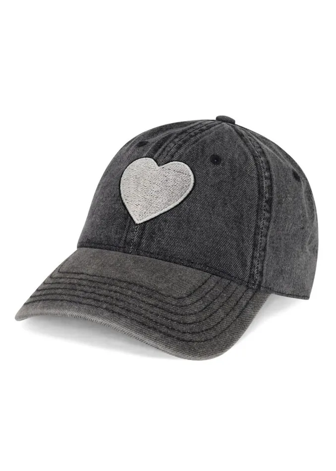 Reina Silver Heart Patch Washed Black Women Lauren Moshi Hats