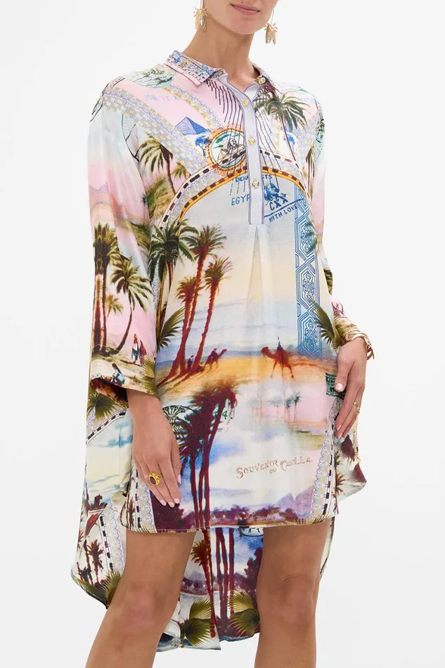 RELAXED HIGH LOW SHIRT DRESS CALL ME IN CAIRO Call Me In Cairo Womens Camilla Dresses