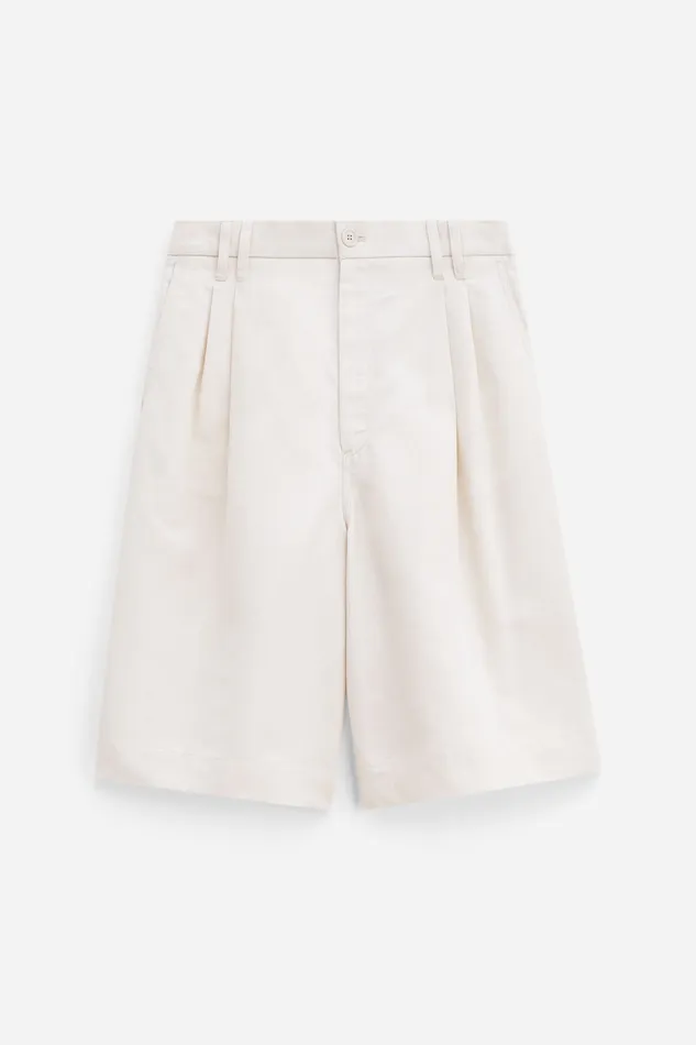 Relaxed Pleated Cotton Linen Shorts Cream White Trousers filippak Women