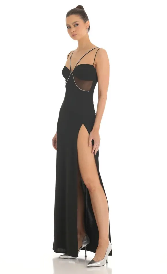 Rhinestone Crepe Cutout Maxi Dress Black Women LUCY IN THE SKY Maxi Dresses Rhinestone Crepe Cutout Maxi Dress Black Women LUCY IN THE SKY Maxi Dresses