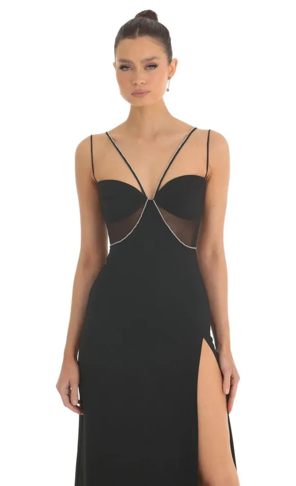 Rhinestone Crepe Cutout Maxi Dress Black Women LUCY IN THE SKY Maxi Dresses Rhinestone Crepe Cutout Maxi Dress Black Women LUCY IN THE SKY Maxi Dresses