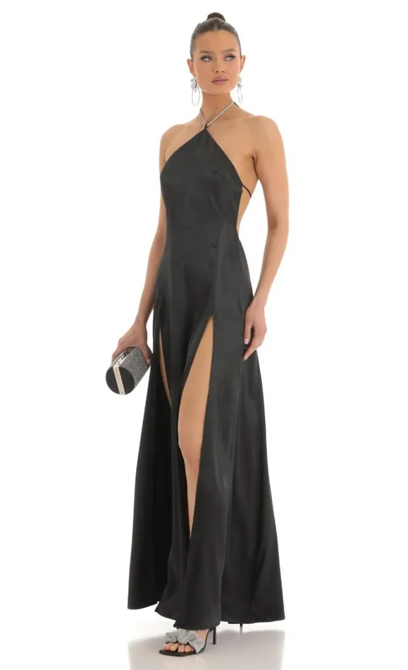 Rhinestone Halter Maxi Dress Black Women LUCY IN THE SKY Maxi Dresses Rhinestone Halter Maxi Dress Black Women LUCY IN THE SKY Maxi Dresses