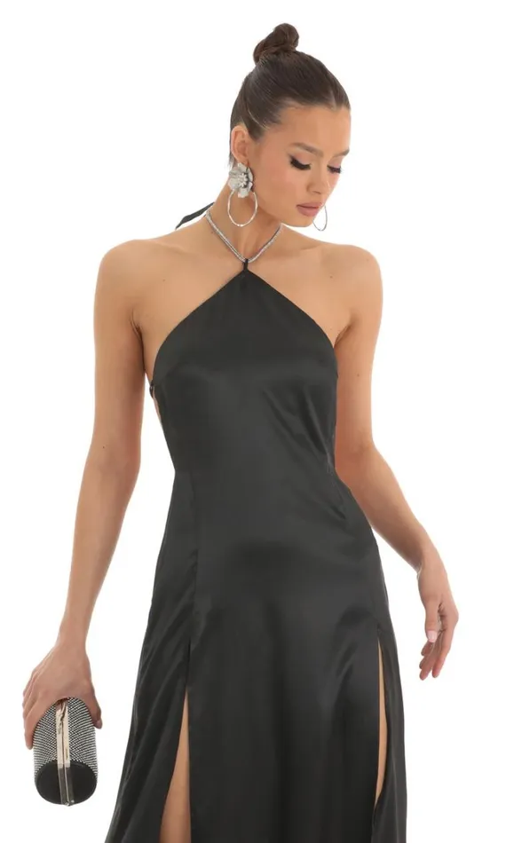 Rhinestone Halter Maxi Dress Black Women LUCY IN THE SKY Maxi Dresses Rhinestone Halter Maxi Dress Black Women LUCY IN THE SKY Maxi Dresses