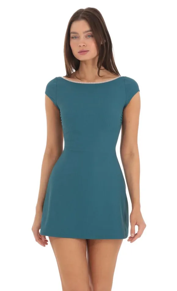 Ribbed Open Back Bodycon Dress Teal Women LUCY IN THE SKY Mini Dresses Ribbed Open Back Bodycon Dress Teal Women LUCY IN THE SKY Mini Dresses