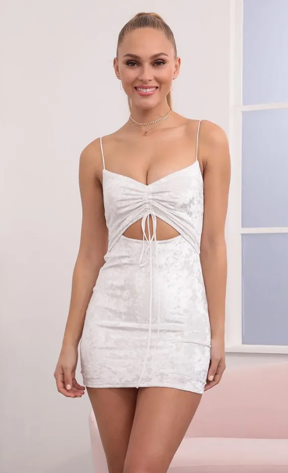 Ruched Front Dress White Velvet Women LUCY IN THE SKY Mini Dresses Ruched Front Dress White Velvet Women LUCY IN THE SKY Mini Dresses