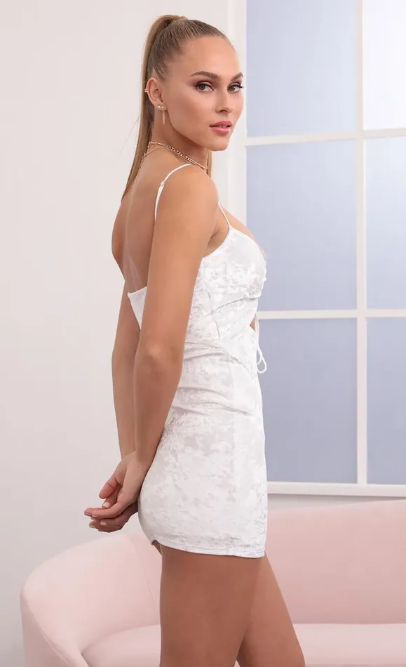Ruched Front Dress White Velvet Women LUCY IN THE SKY Mini Dresses Ruched Front Dress White Velvet Women LUCY IN THE SKY Mini Dresses