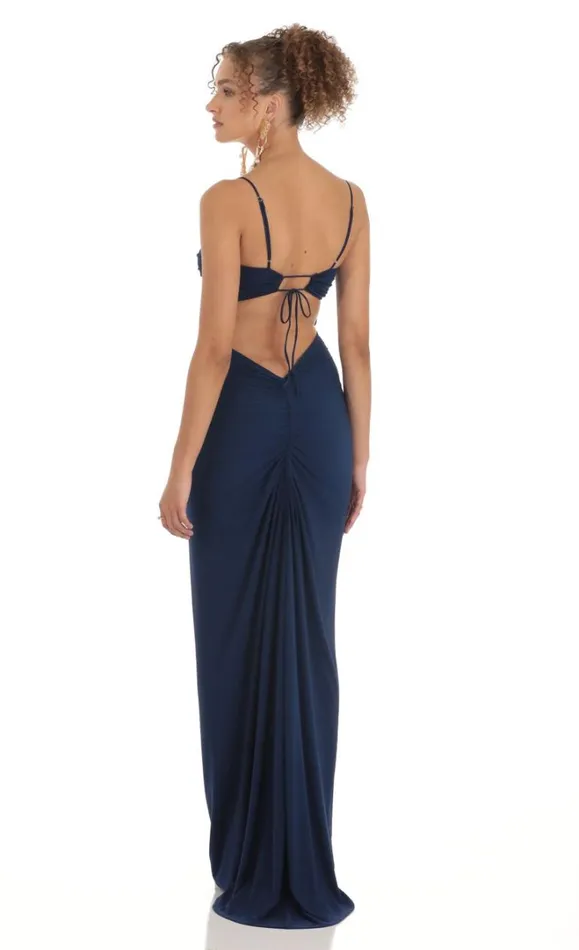 Ruched Maxi Dress Navy Women LUCY IN THE SKY Maxi Dresses