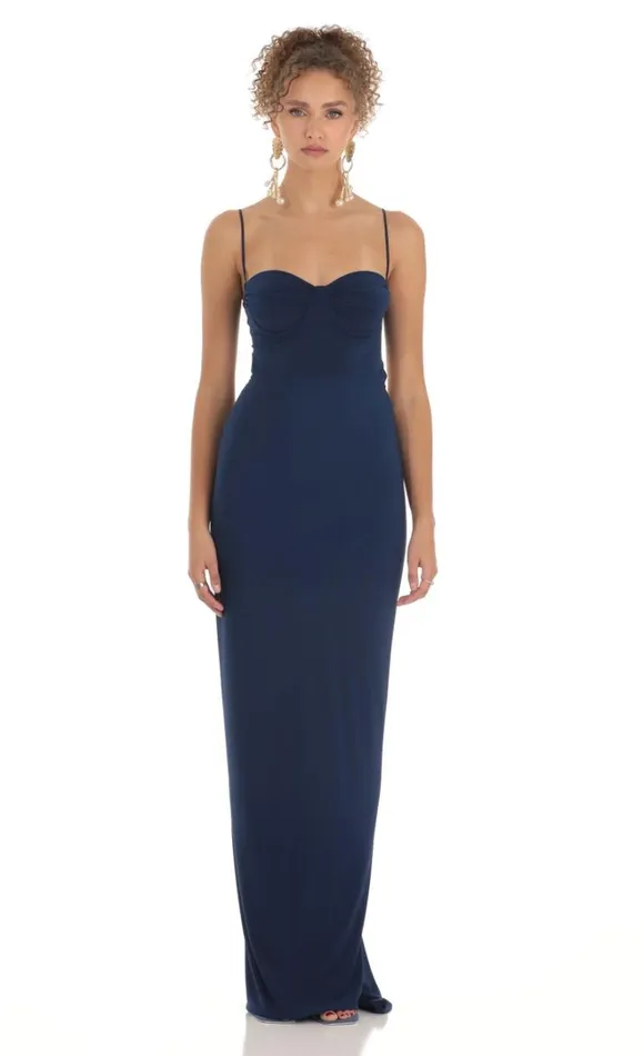 Ruched Maxi Dress Navy Women LUCY IN THE SKY Maxi Dresses Ruched Maxi Dress Navy Women LUCY IN THE SKY Maxi Dresses