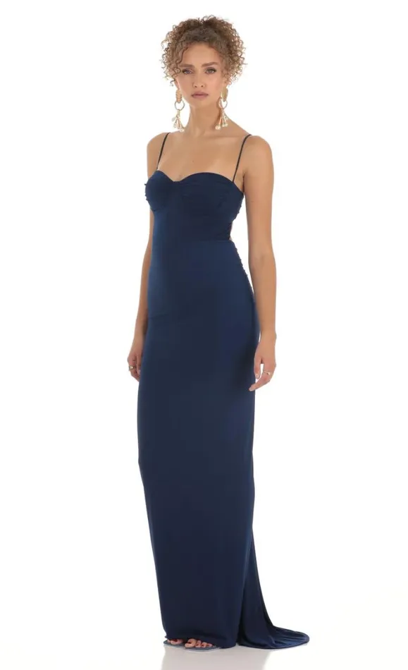 Ruched Maxi Dress Navy Women LUCY IN THE SKY Maxi Dresses Ruched Maxi Dress Navy Women LUCY IN THE SKY Maxi Dresses