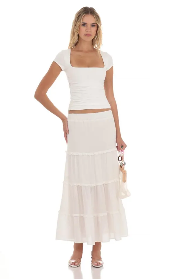 Ruched Short Sleeve Top White Women LUCY IN THE SKY Tops Ruched Short Sleeve Top White Women LUCY IN THE SKY Tops