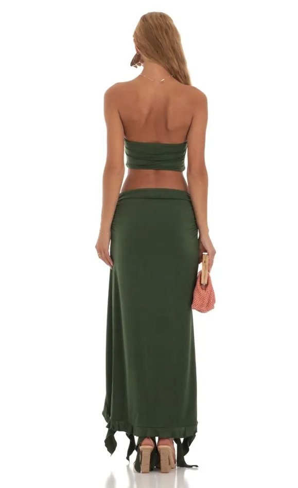Ruffle Slit Two Piece Set Green Women LUCY IN THE SKY Maxi Dresses