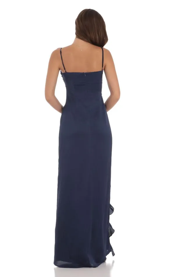Ruffle VNeck Maxi Dress Navy Women LUCY IN THE SKY Maxi Dresses