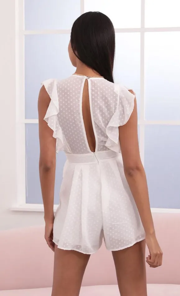 Ruffle White Romper Dotted Chiffon Women LUCY IN THE SKY Rompers