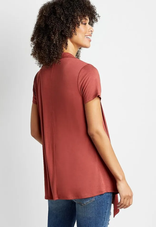 Rust Short Sleeve Open Front Cardigan Women Maurices Tops
