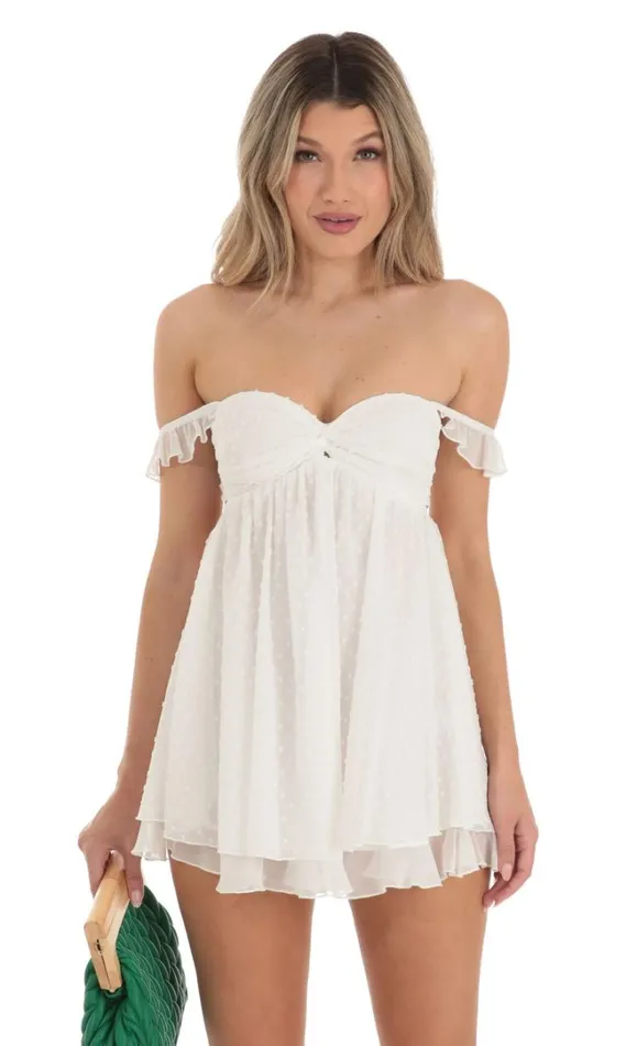 Saanvi Off Shoulder Babydoll Dress White Women LUCY IN THE SKY Mini Dresses Saanvi Off Shoulder Babydoll Dress White Women LUCY IN THE SKY Mini Dresses