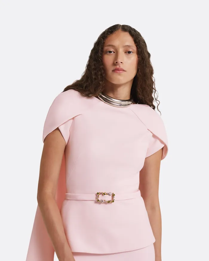 Safiyaa Erkin Barely Pink Long Dress With Embroidered Belt Barely Pink Women Dresses