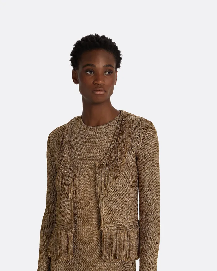 Safiyaa Scarlett Gold Knit Jacket Gold Women Knitwear
