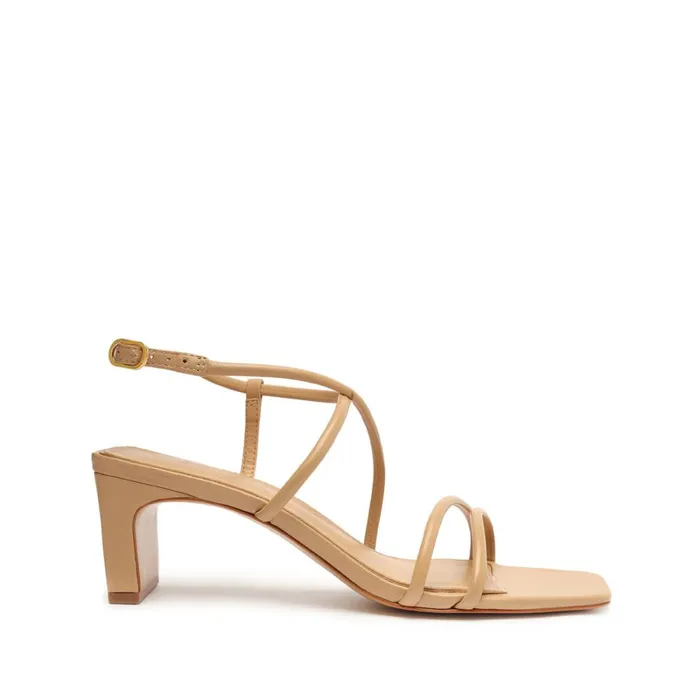 Sandals Aimee Block Leather Sandal Light Beige Schutz Shoes Block Heels