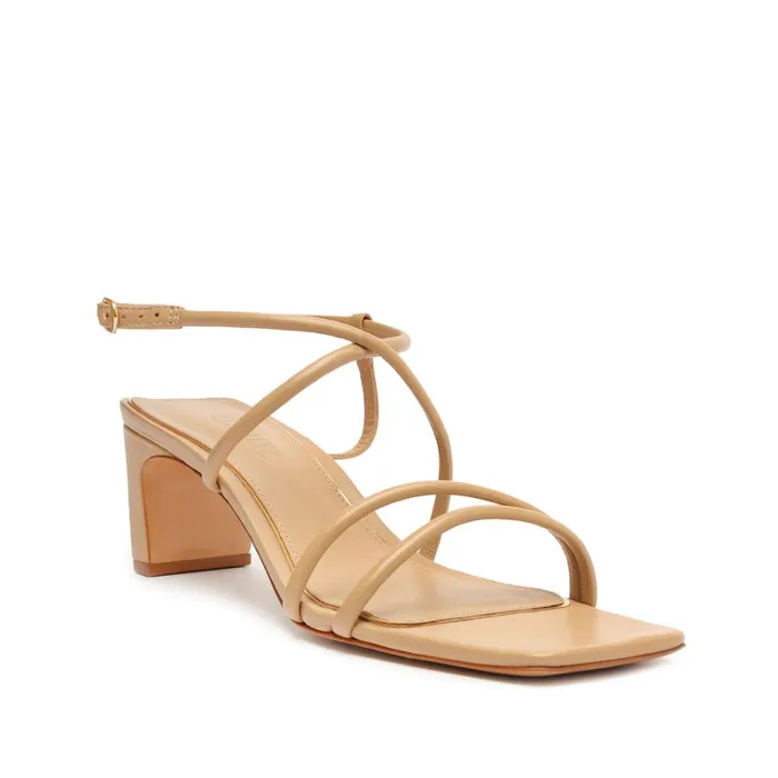 Sandals Aimee Block Leather Sandal Light Beige Schutz Shoes Block Heels