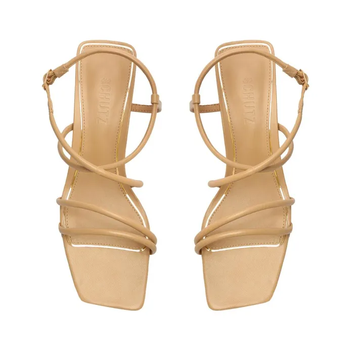 Sandals Aimee Block Leather Sandal Light Beige Schutz Shoes Block Heels
