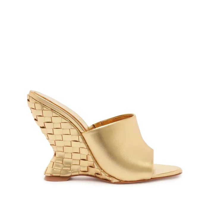 Sandals Aprill Woven Leather Sandal Gold Schutz Shoes Mule