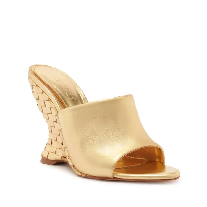 Sandals Aprill Woven Leather Sandal Gold Schutz Shoes Mule
