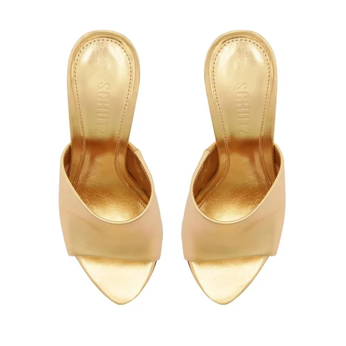 Sandals Aprill Woven Leather Sandal Gold Schutz Shoes Mule