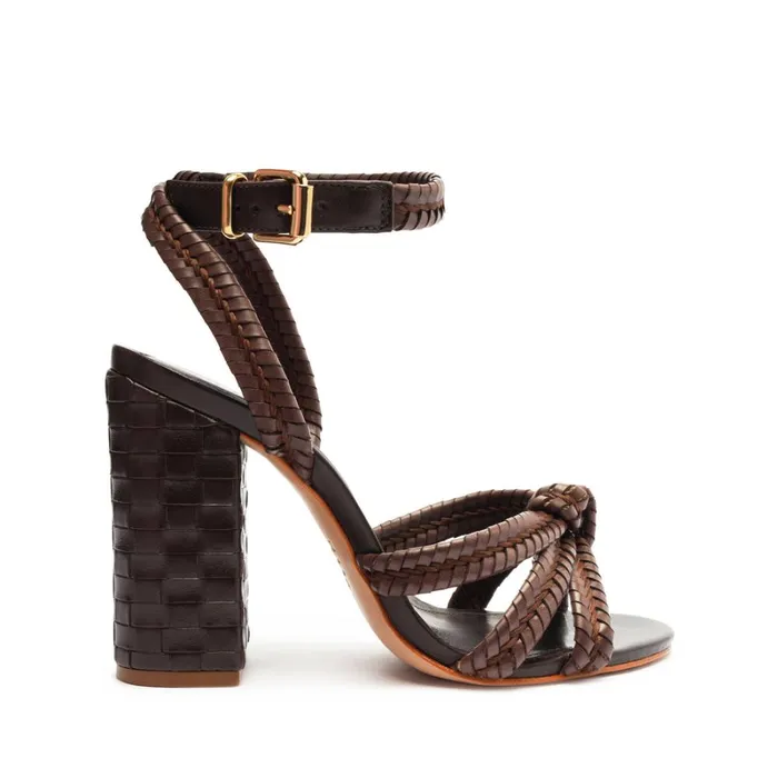 Sandals Kareena Woven Dark Chocolate Schutz Shoes Block Heels