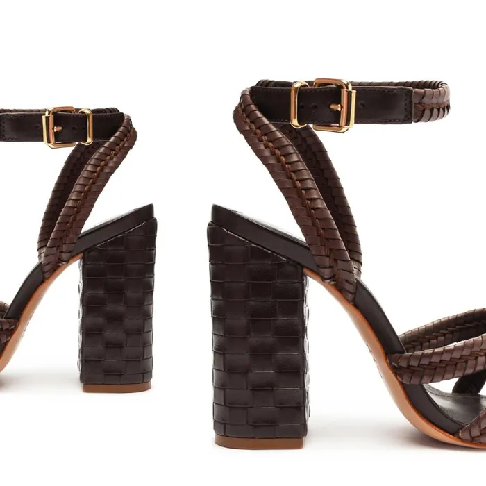 Sandals Kareena Woven Dark Chocolate Schutz Shoes Block Heels