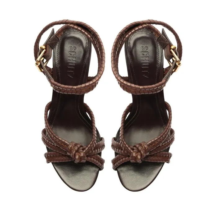 Sandals Kareena Woven Dark Chocolate Schutz Shoes Block Heels