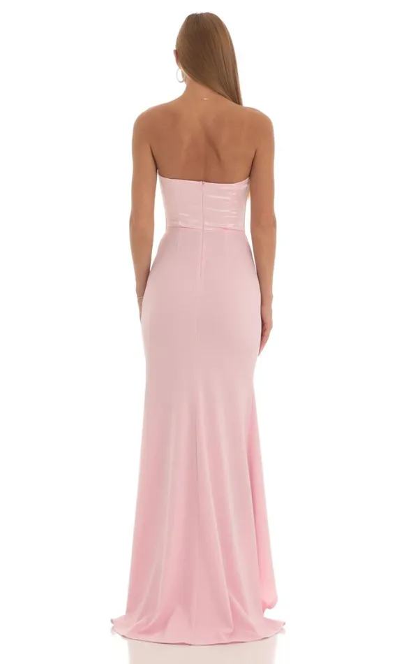 Satin Corset High Low Crepe Maxi Dress Pink Women LUCY IN THE SKY Maxi Dresses Satin Corset High Low Crepe Maxi Dress Pink Women LUCY IN THE SKY Maxi Dresses