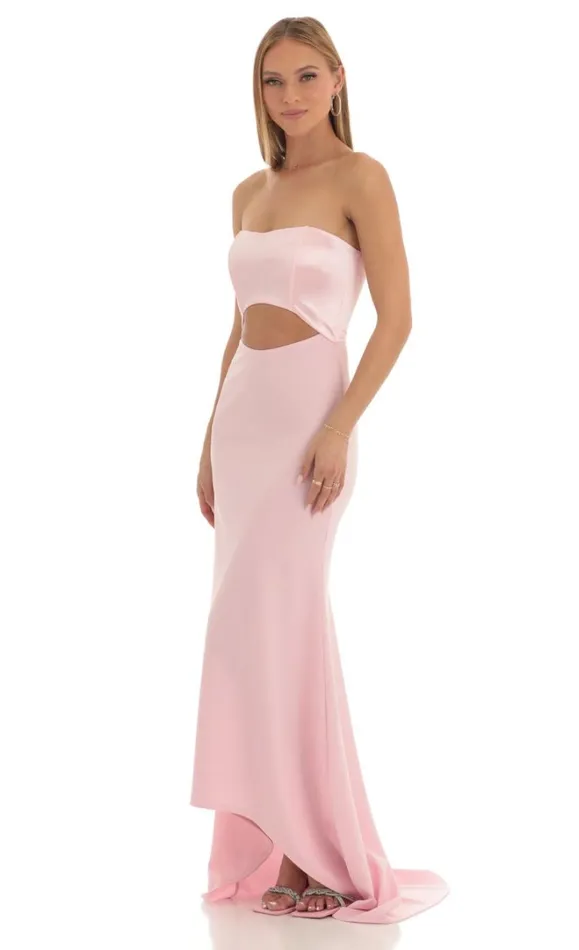 Satin Corset High Low Crepe Maxi Dress Pink Women LUCY IN THE SKY Maxi Dresses Satin Corset High Low Crepe Maxi Dress Pink Women LUCY IN THE SKY Maxi Dresses