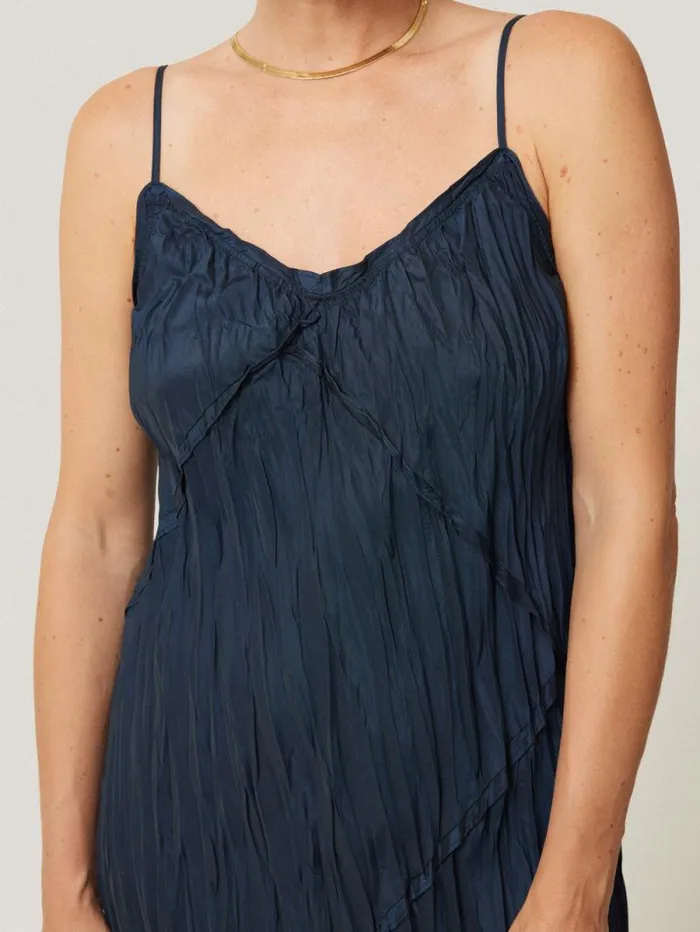 Satin Drape Plisse Slip Dress Navy Women Jigsaw Party