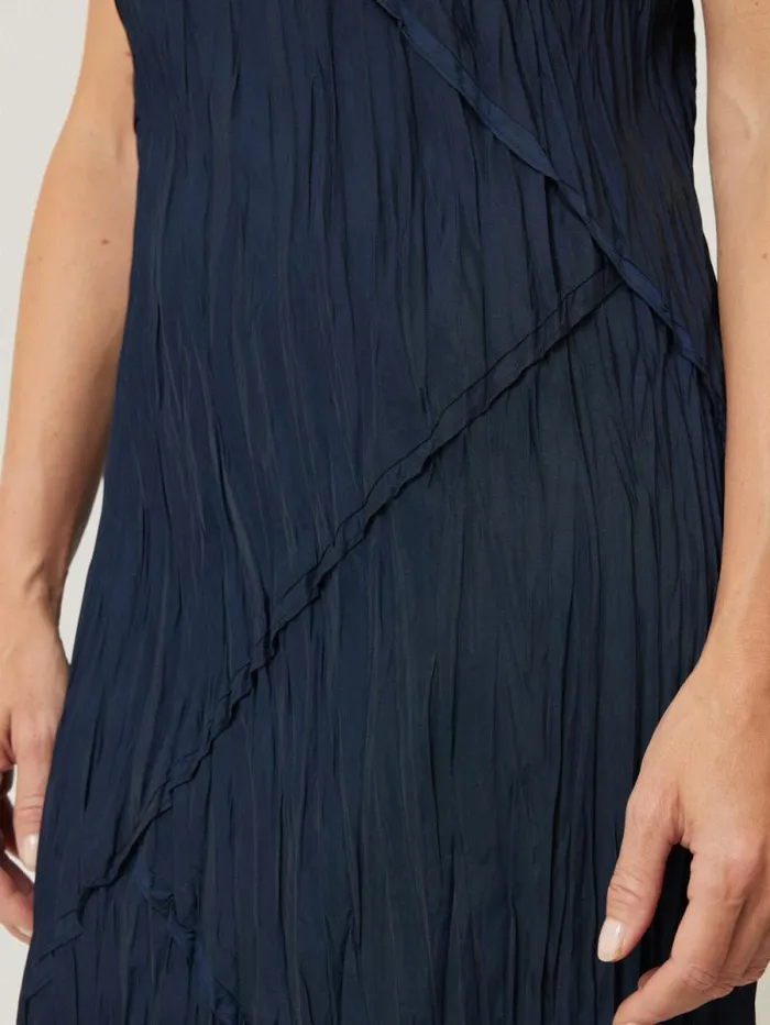 Satin Drape Plisse Slip Dress Navy Women Jigsaw Party