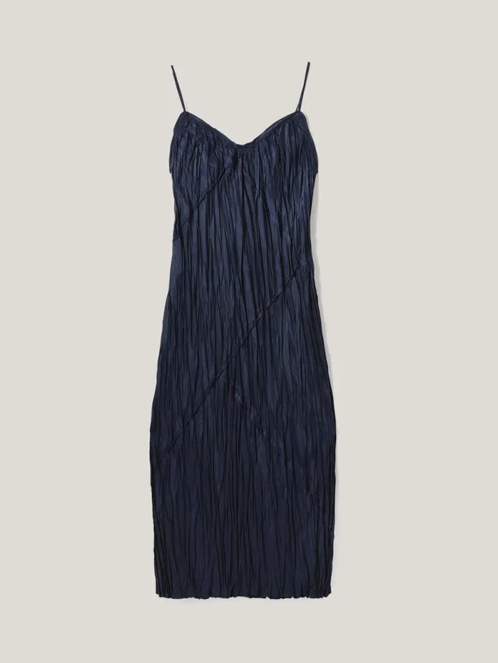 Satin Drape Plisse Slip Dress Navy Women Jigsaw Party
