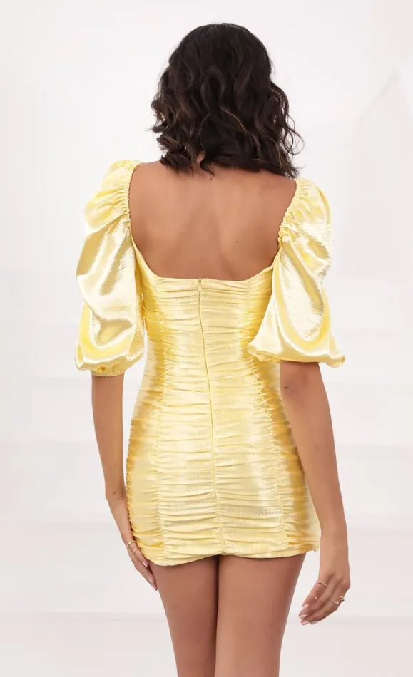 Satin Dress Yellow Women LUCY IN THE SKY Mini Dresses