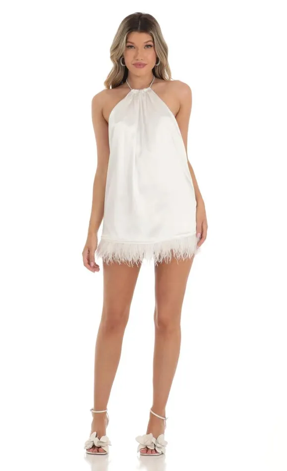 Satin Halter Dress White Women LUCY IN THE SKY Mini Dresses