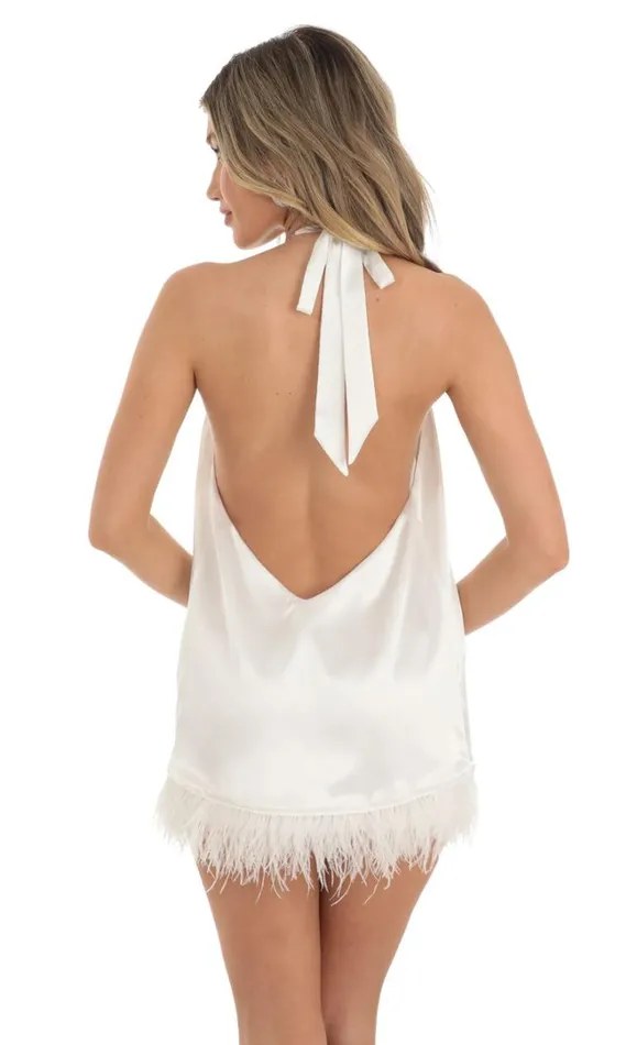 Satin Halter Dress White Women LUCY IN THE SKY Mini Dresses