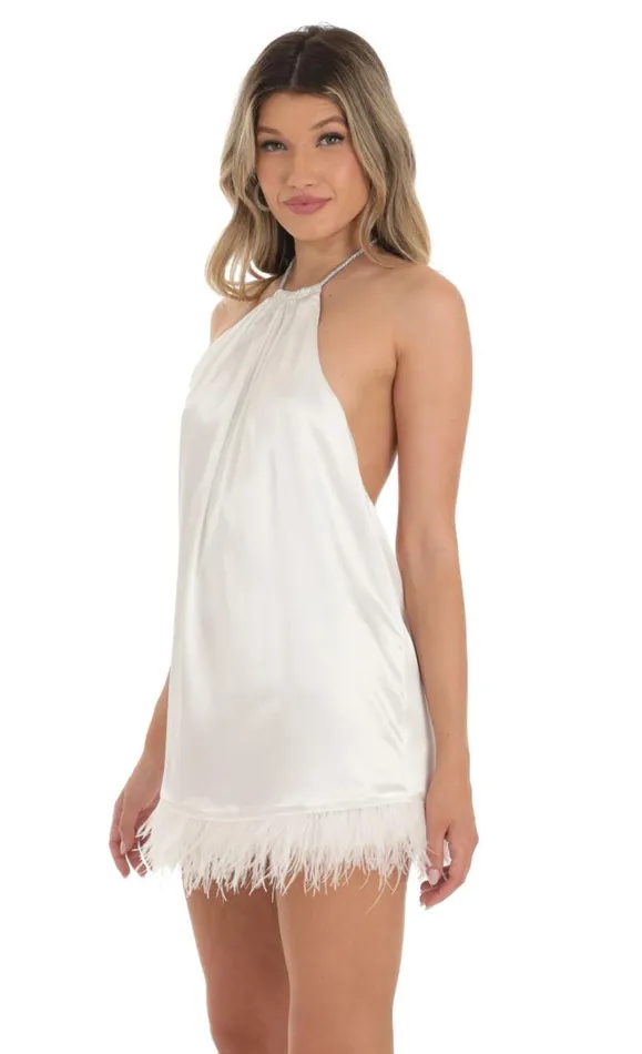 Satin Halter Dress White Women LUCY IN THE SKY Mini Dresses