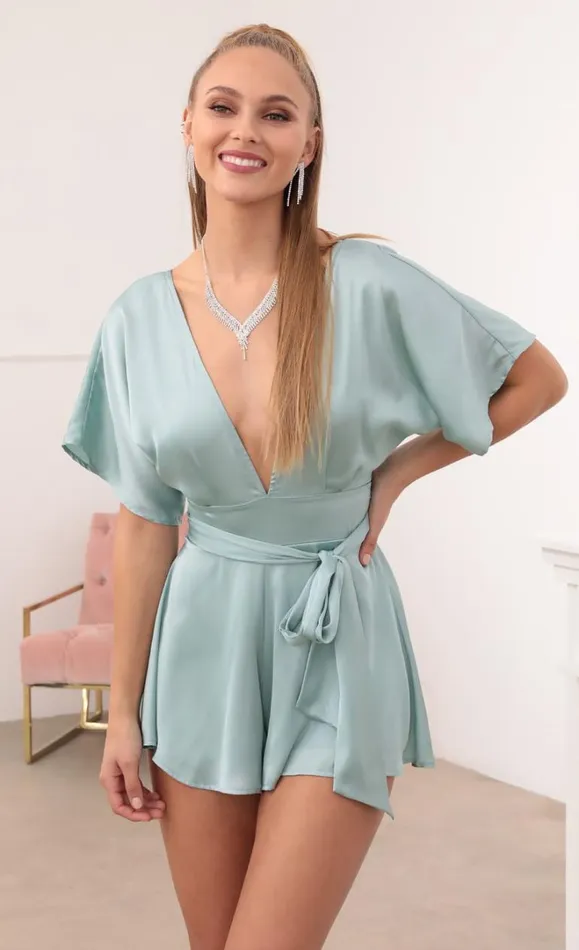 Satin Romper Teal Women LUCY IN THE SKY Rompers