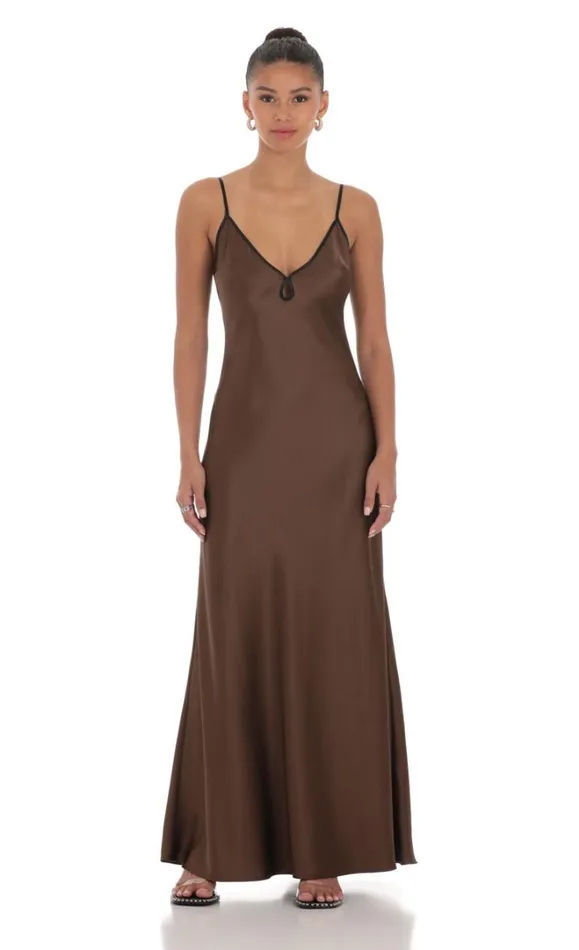 Satin Shift Maxi Dress Brown Women LUCY IN THE SKY Maxi Dresses Satin Shift Maxi Dress Brown Women LUCY IN THE SKY Maxi Dresses