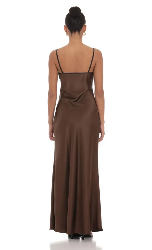 Satin Shift Maxi Dress Brown Women LUCY IN THE SKY Maxi Dresses Satin Shift Maxi Dress Brown Women LUCY IN THE SKY Maxi Dresses