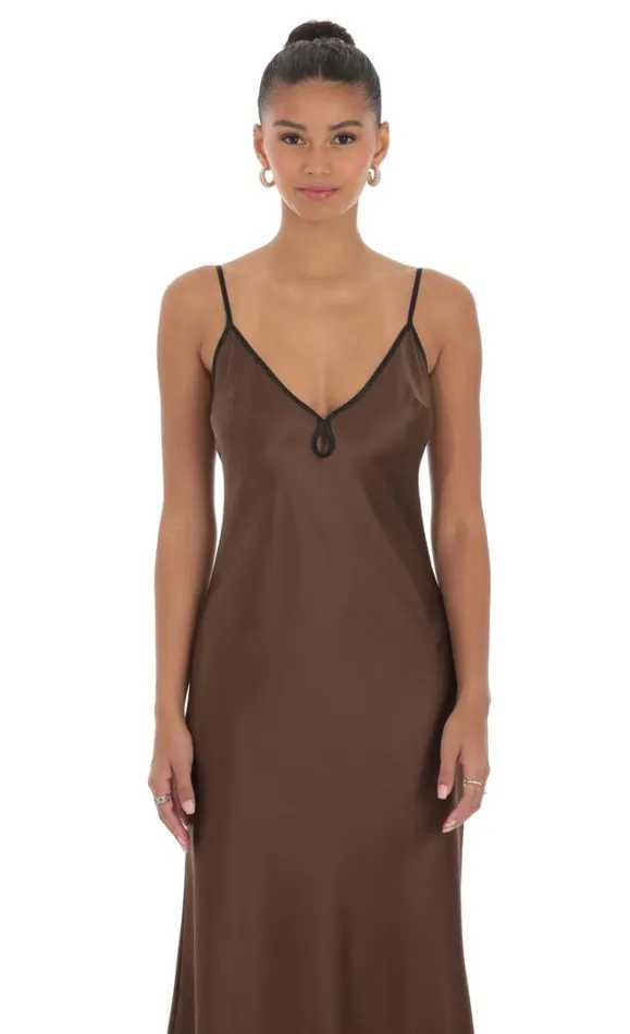 Satin Shift Maxi Dress Brown Women LUCY IN THE SKY Maxi Dresses Satin Shift Maxi Dress Brown Women LUCY IN THE SKY Maxi Dresses