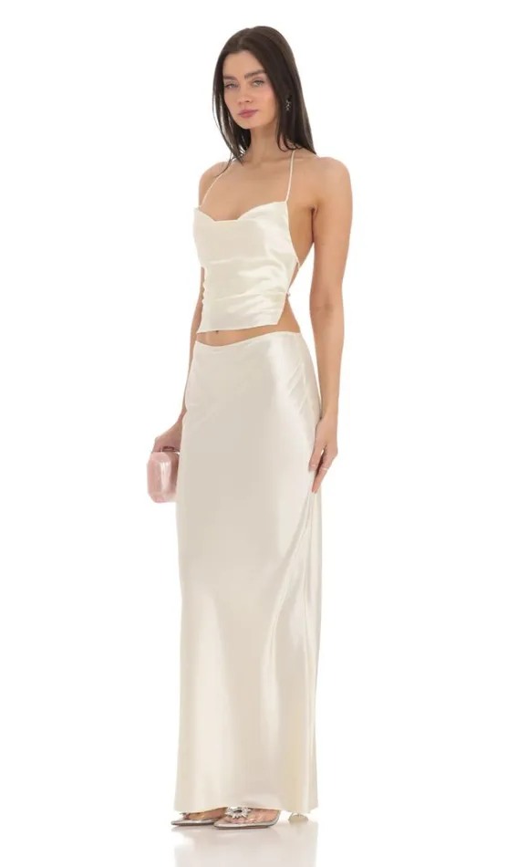 Satin Slip Two Piece Set Ivory Women LUCY IN THE SKY TwoPiece Sets