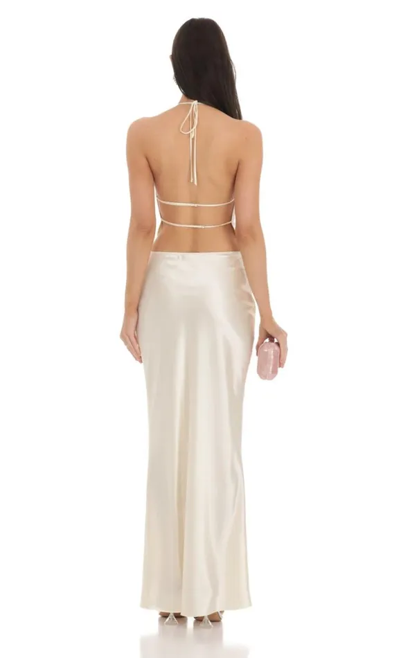 Satin Slip Two Piece Set Ivory Women LUCY IN THE SKY TwoPiece Sets