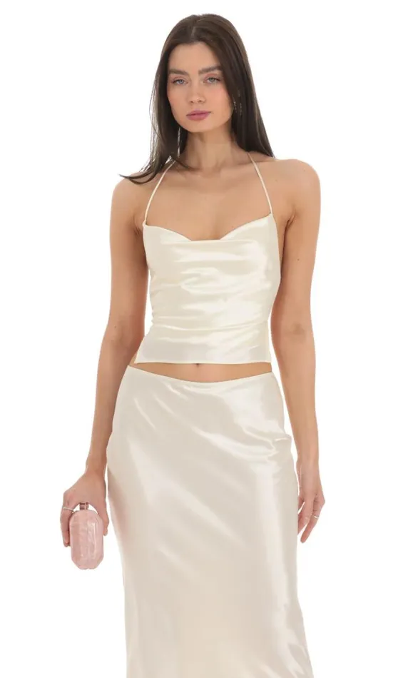Satin Slip Two Piece Set Ivory Women LUCY IN THE SKY TwoPiece Sets