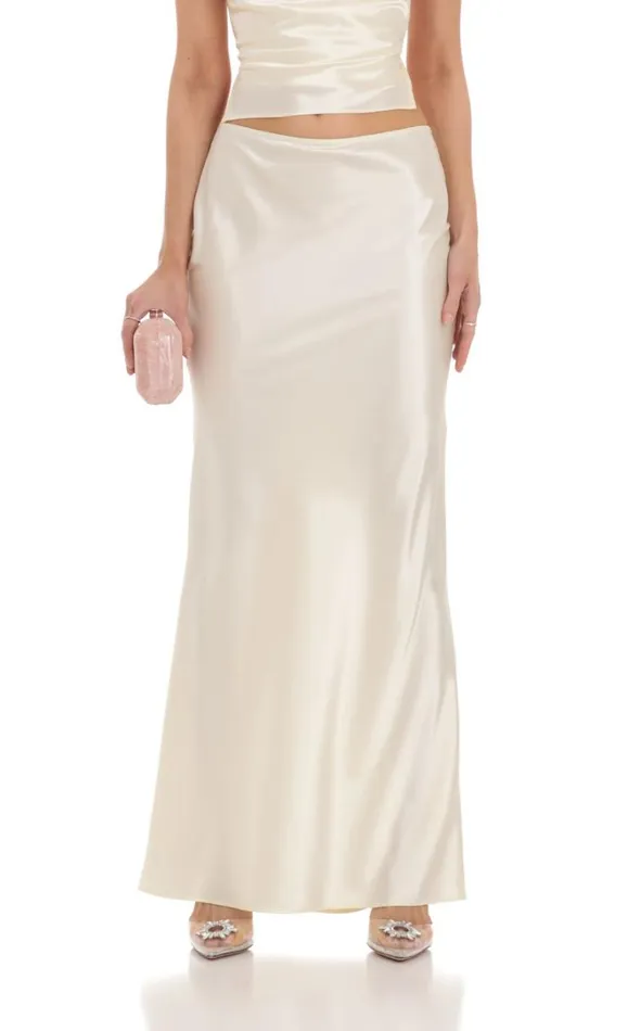 Satin Slip Two Piece Set Ivory Women LUCY IN THE SKY TwoPiece Sets