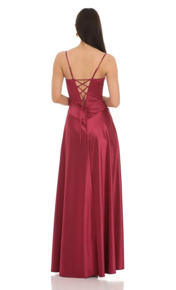 Satin Square Neck Maxi Dress Maroon Women LUCY IN THE SKY Maxi Dresses Satin Square Neck Maxi Dress Maroon Women LUCY IN THE SKY Maxi Dresses