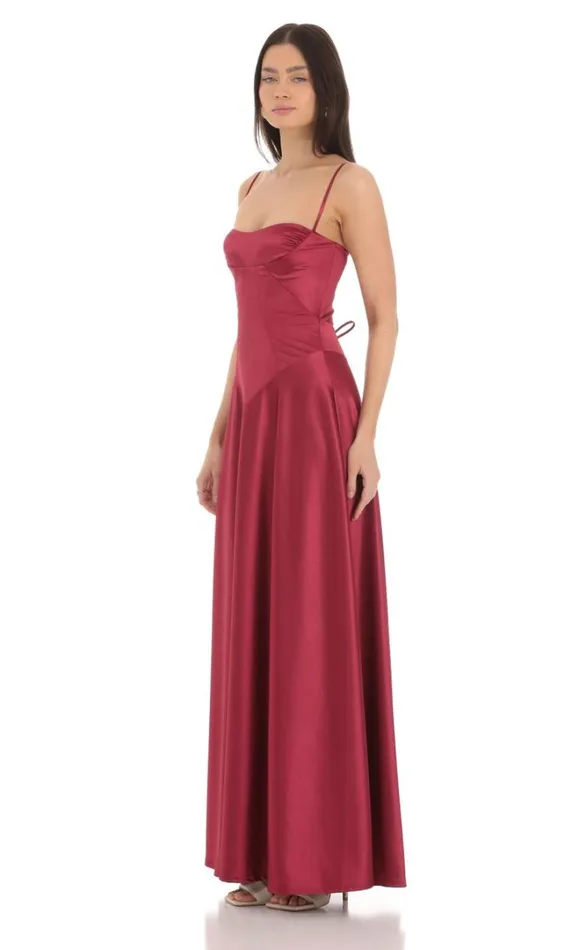 Satin Square Neck Maxi Dress Maroon Women LUCY IN THE SKY Maxi Dresses Satin Square Neck Maxi Dress Maroon Women LUCY IN THE SKY Maxi Dresses